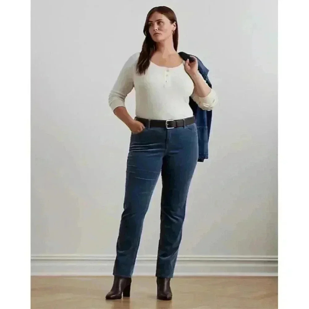 Stretch Corduroy Mid-Rise Straight Leg Pant $145 LRL Size 16